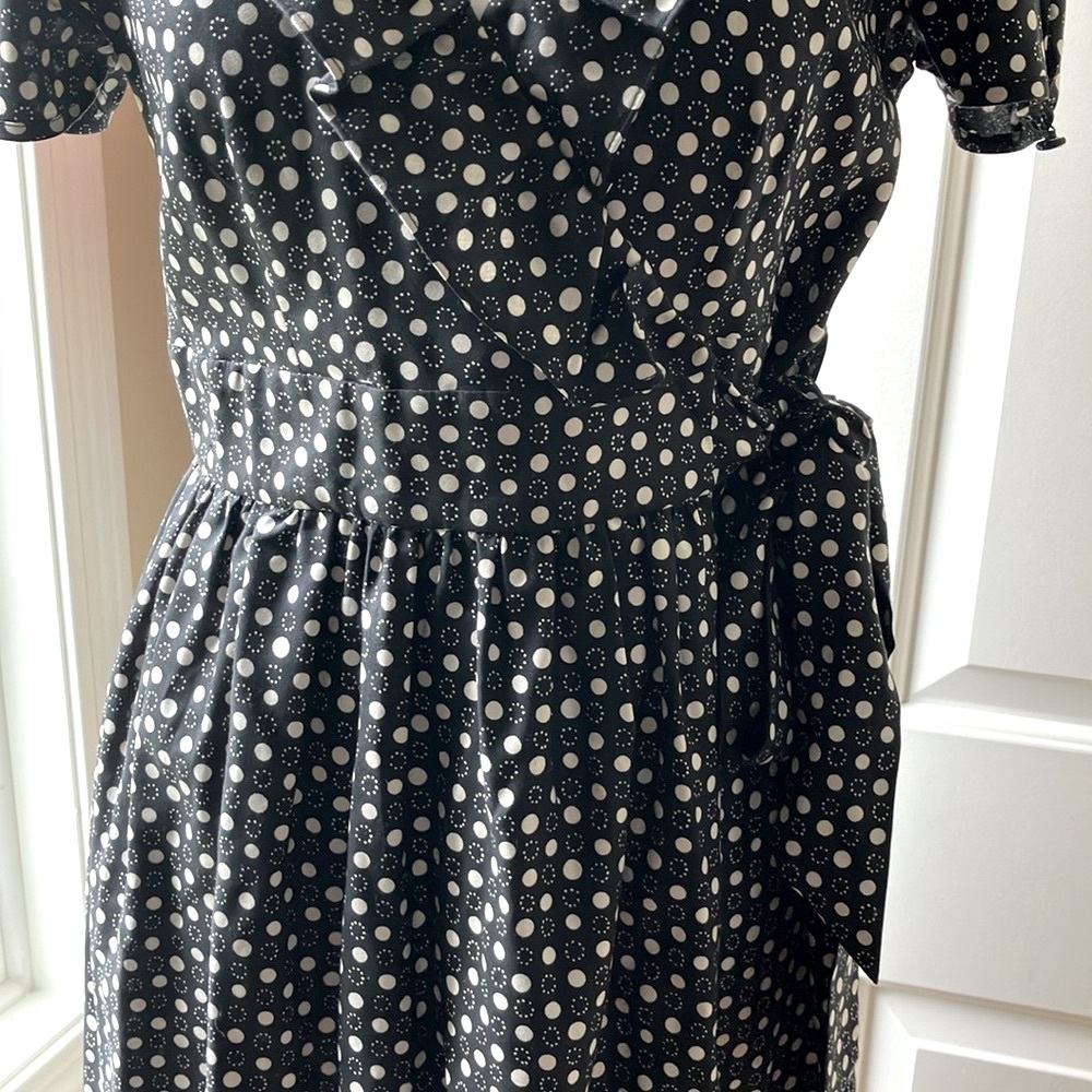 J. Crew Silk Wrap Polka-Dot Dress Black/White Size 4 - Picture 3 of 16